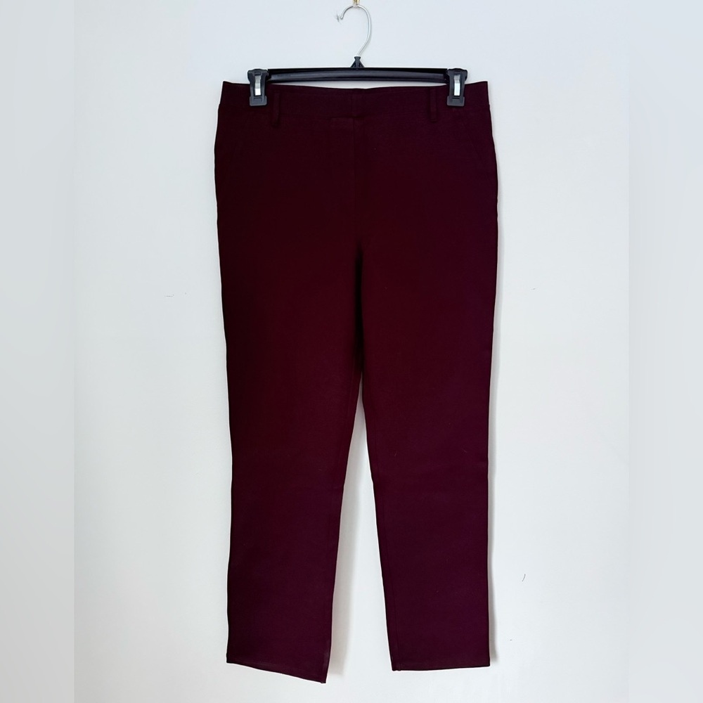 Quince Ultra-Stretch Ponte Straight Leg Pants, Burgundy, Size L (Regular)